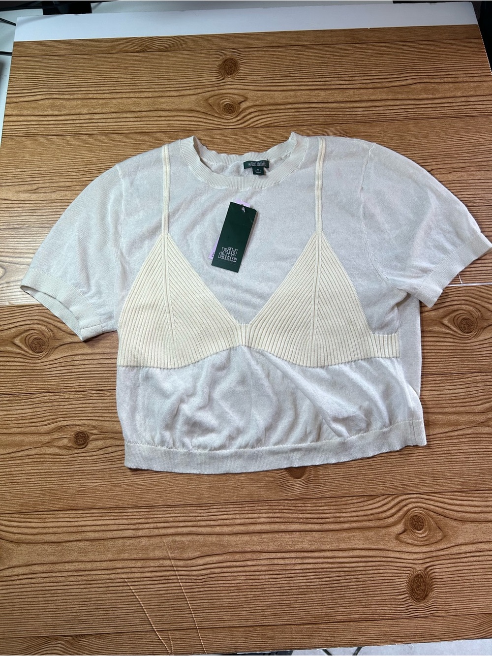 Women's Wild Fable Knit Top with Bralette White/Beige Bikini New NWT